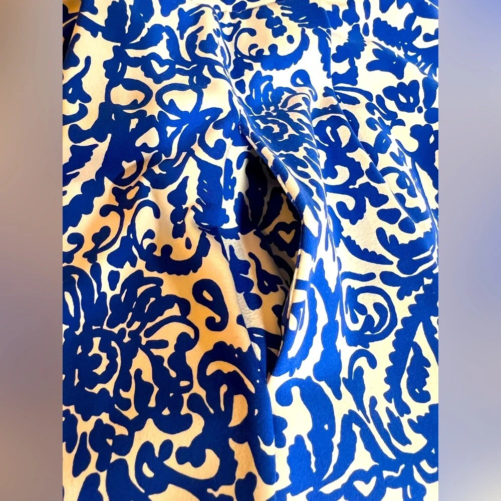 ADRIENNE VITTADINI SKIRT, Sz L, Blue & White Pull On Flare Skirt with Pockets.